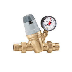 Pressure reducing valve with pressure gauge connection. 1/2